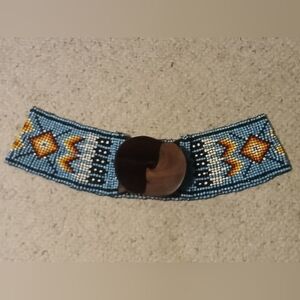 Handmade Western Native Beaded Women's Belt With Wooden Clasp One Size
